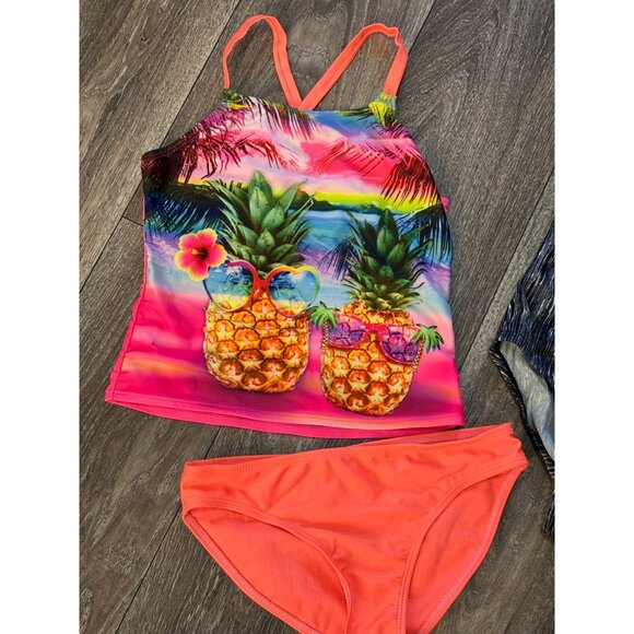 GIRLS SUMMER LOT SWIMWEAR SIZE 7-8 MULTICOLORED SWIMSET ONE PIECE - Picture 4 of 7